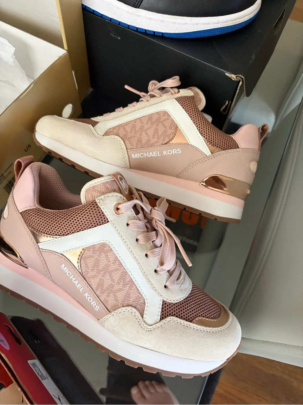 Michael Kors Women's Beige, Brown and White Fashion Sneakers